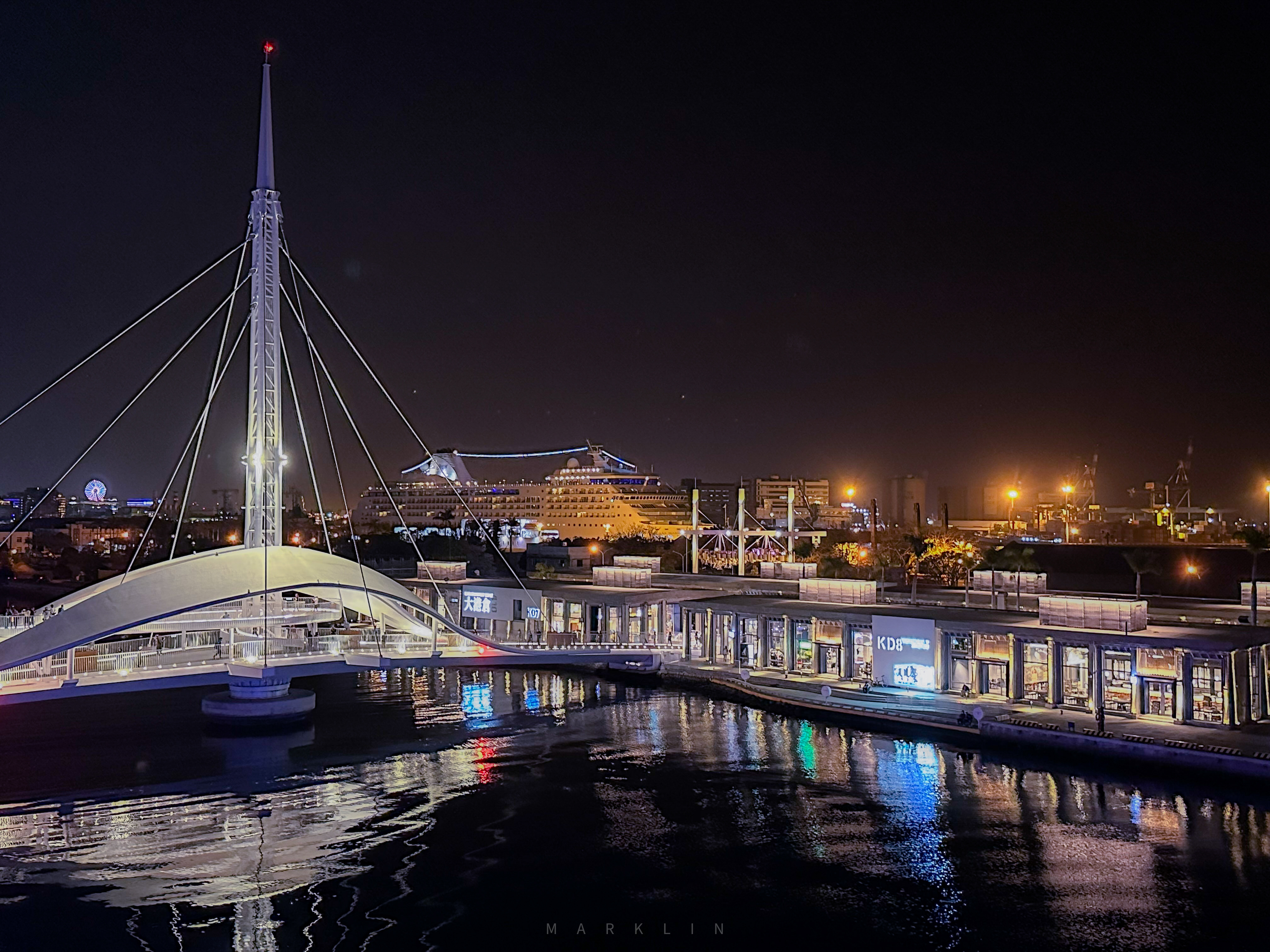 Night view of Great Harbor Bridge and Kaohsiung Port Depot