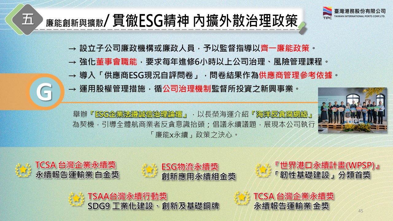 強化公司治理，追求永續營運